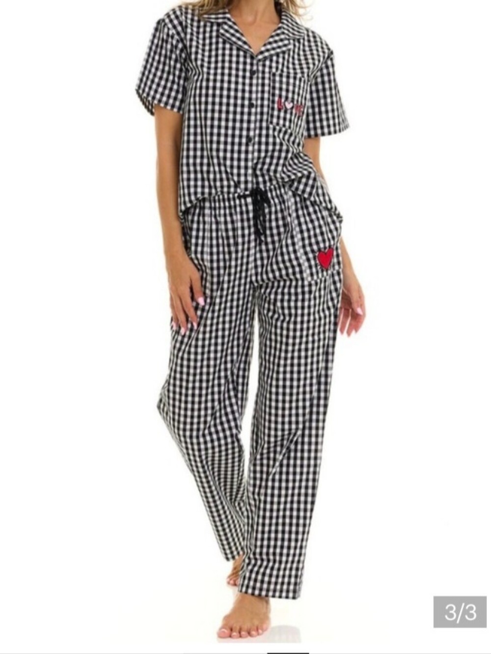 New Keith Haring Black & White Pajamas with Pink 'LOVE' Embroidery Large NWOT